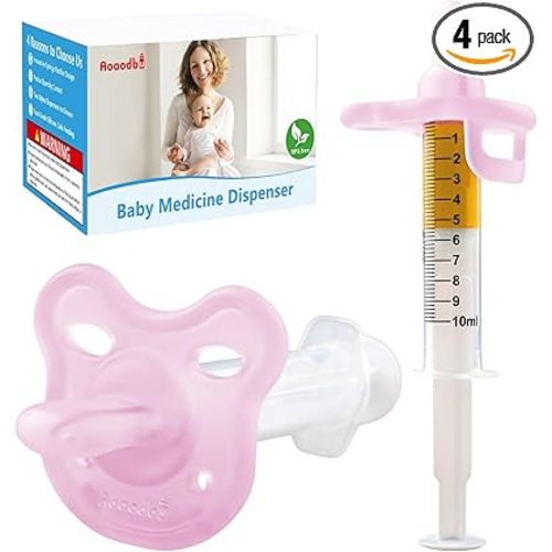 Baby Medicine Dispenser, Baby Medicine Syringe, 0 months and up Baby Pacifiers, 100% Silicone Pacifiers, BPA-Free (Pink)