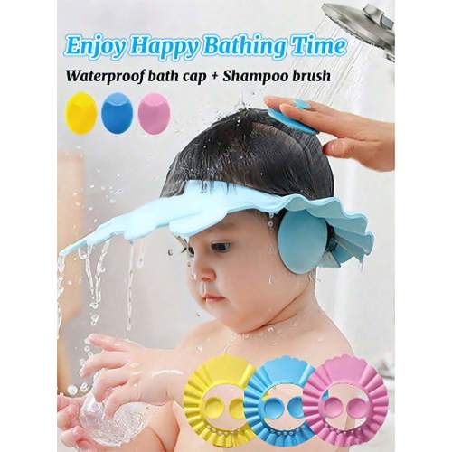 2pcs Baby Pink, Blue, Yellow EVA Waterproof Ear Protection Shampoo Cap, Cute Adjustable Baby Shampoo Cap, Suitable For Daily Boy And Girl Bathing, Hairdressing, Sun Protection | SHEIN USA