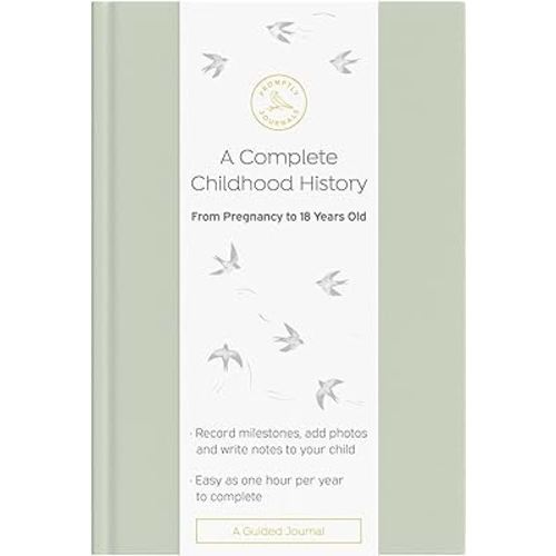 Promptly Journals, A Complete Childhood History: From Pregnancy to 18 Years Old (Aloe Green, Leatherette) | Baby Book and Pregnancy Journal | Baby Memory Book