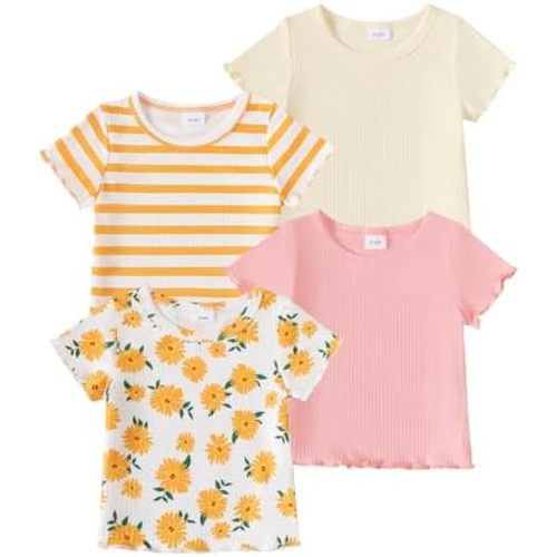 4-Pack Toddler Baby Girl Short Sleeve Tops Summer Colorful Basic Tee Casual T Shirt Pullover Sweatshirt
