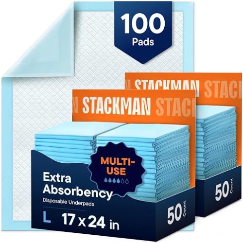 Chucks Pads Disposable [100-Pack] Multi-Purpose Pee Pads - Incontinence Underpads for Dog, Puppy & Diaper Changing Table Pad for Baby 17" x 24" Bed & Chair Liners - Pet Potty Training Pads