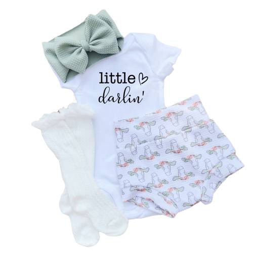 Watercolor Cow Baby Outfit: Bummies, Bodysuit & Bow