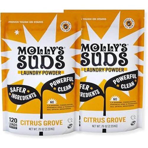 Molly's Suds Original Laundry Detergent Powder | Clean Laundry Detergent Powder for Sensitive Skin | Simple, Effective Ingredients, Stain Fighting | 240 Loads (Citrus Grove)