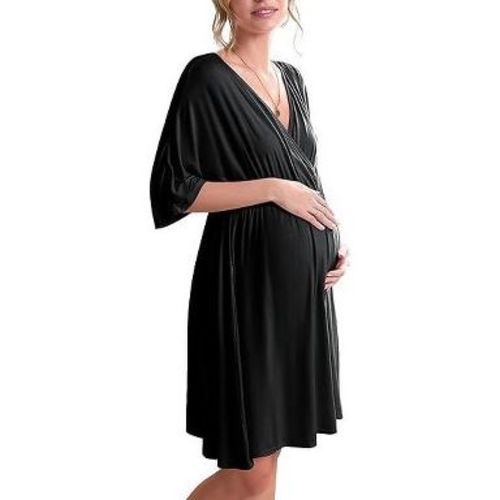 Ekouaer 3 in 1 Labor/Delivery/Hospital Gown Maternity Dress Nursing Nightgown Sleepwear for Breastfeeding Black M