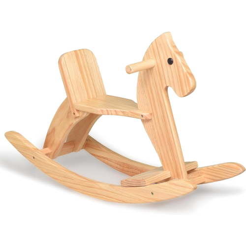 Rocking Horse Wooden Ride On Toy for Kids Classic Design Rocking Horse with Pedal and Safe Backrest Fine Workmanship(Classic, Natural)