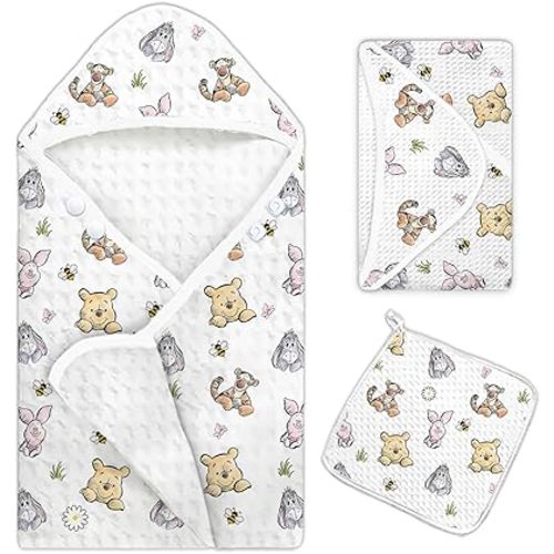1PCS Classic Winnie Hooded Baby Towels, The Pooh Toddler Towels, Baby Bath Towel for Newborns, Soft & Absorbent, with 1 Toddler Face Towel 32 * 32IN