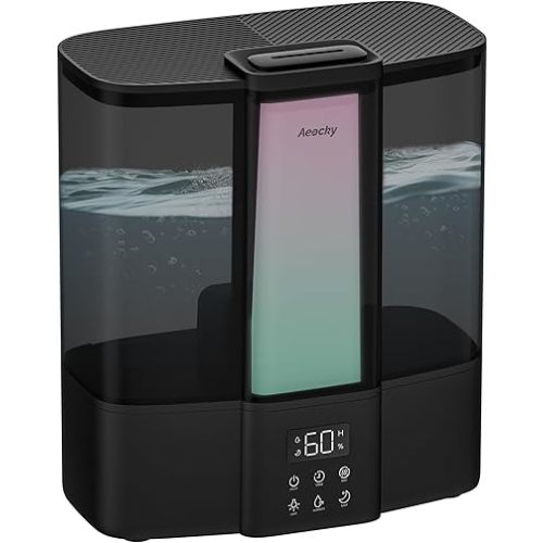 Geek-Level Aeocky Humidifier for Baby, Quiet Ultrasonic Humidifiers for Bedroom, Nursery with Ambient Light, 4L Top-Fill Cool Mist Diffuser with Timer, Sleep, Auto, Constant Humidity Mode (Black)