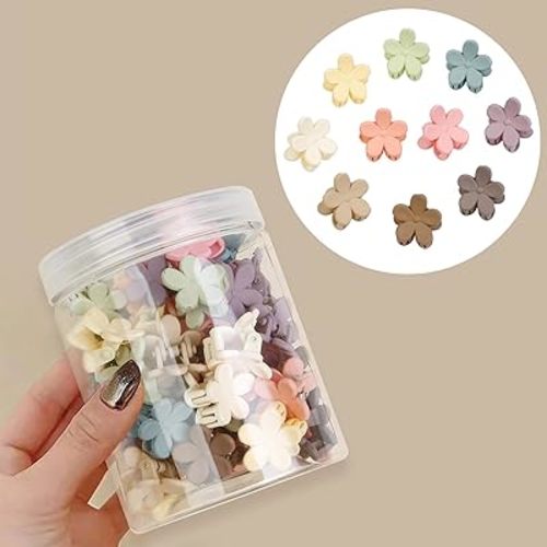 TERSE Mini Flower Hair Clip for Women Girls - 50Pcs Colorful Baby Hair Clips Cute Small Hair Clips Mini Claw Clips Strong Grip Toddler Hair Accessories for Hair Styling