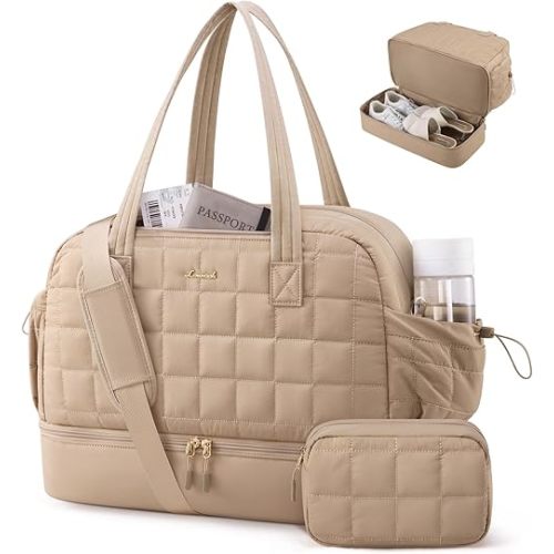 LOVEVOOK Large Travel Duffle Bag,Weekender Bags For Women with Shoe Compartment,Puffer Carry On Bags For Airplanes,Hospital Bag for Labor and Delivery,Overnight Bag With Toiletry Bag,Gym Tote Bag