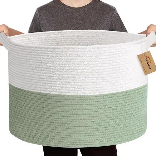 Extra Large Blanket Basket, 22" X 22" X 14" Kids Dog Toy Storage Bin Box, Nursery Baby Toddler Toy Organizer, Soft Cotton Rope Woven Bin, Large Basket for Blankets for Living Room, Green