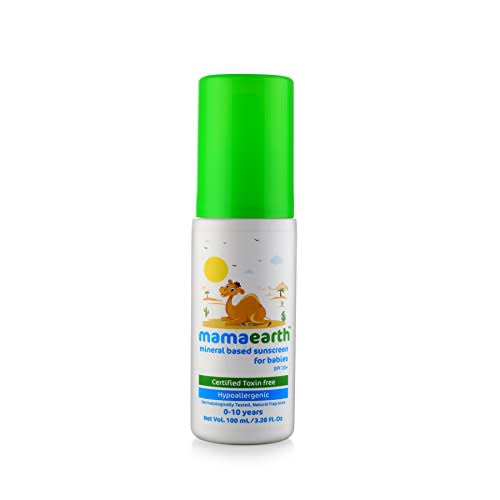 Mamaearth Mineral Based SPF 20+ Baby Sunscreen | Protects Against UV Rays & Soothes Skin | with Zinc Oxide | Waterproof & Safe for Delicate Skin | 3.38 Fl Oz/100 ml