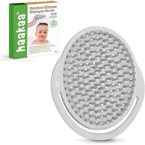 Haakaa Silicone Shampoo Brush, Cradle Cap Brush,Baby Bath Essentials, Grey
