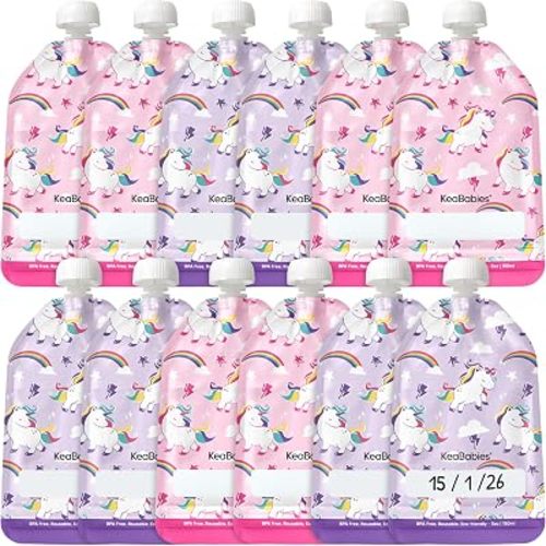 12-Pack Reusable Baby Food Pouches Refillable, 5oz, BPA-Free (Star Power)