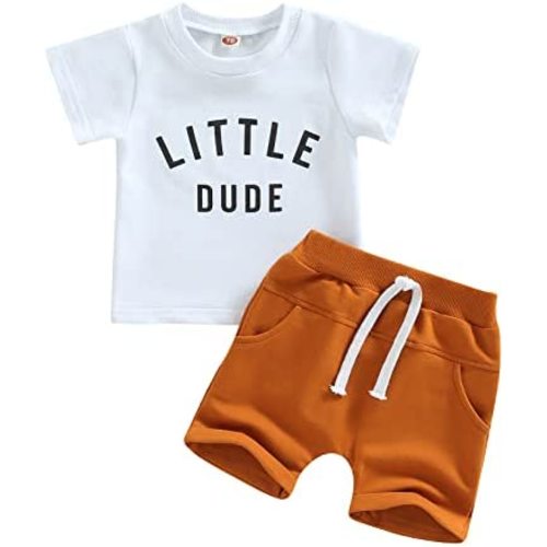 wdehow Toddler Baby Boy Summer Clothes Set Letter Print Crew Neck Short Sleeve T-Shirts Elastic Waist Shorts 2Pcs Outfits