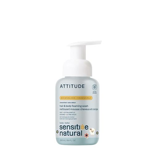 ATTITUDE Baby 2-in-1 Shampoo and Body Wash, EWG Verified, Plant- and Mineral-Based Ingredients, Vegan and Cruelty-Free Products for Sensitive Skin, Unscented, 16 Fl Oz