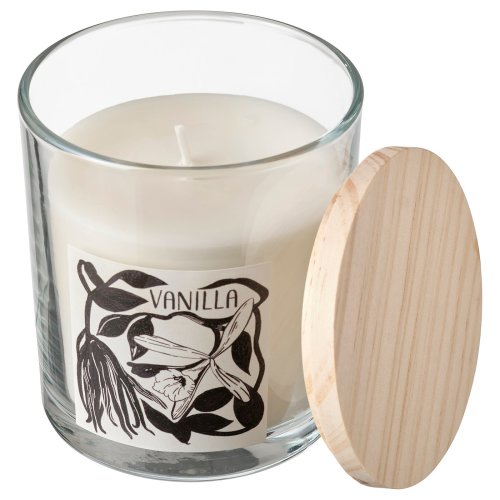 LOTSFÅGEL Scented candle in glass with lid - Vanilla pale beige 40 hr