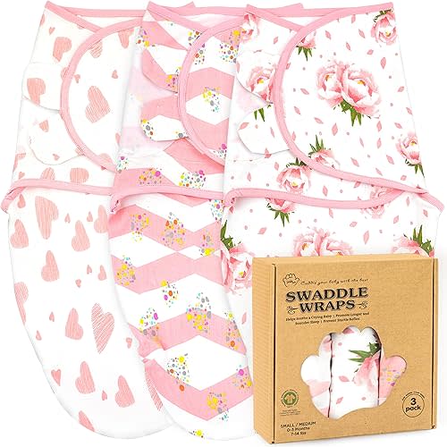 Bublo Baby Newborn Swaddles 0–3 Months – GOTS Certified Organic Cotton Baby Swaddle Blankets, Soft Breathable Infant Swaddle for Newborn Girls (3-Pack)