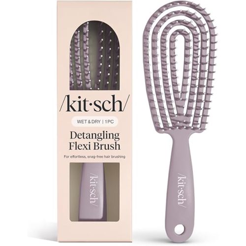 Kitsch Detangler Brush – Flexible Curly Hair Brush for Women, Men & Kids | Detangling Hairbrush with Bendable Frame and Ultra-Smooth Bristles for Wet or Dry Strands - Soft Violet