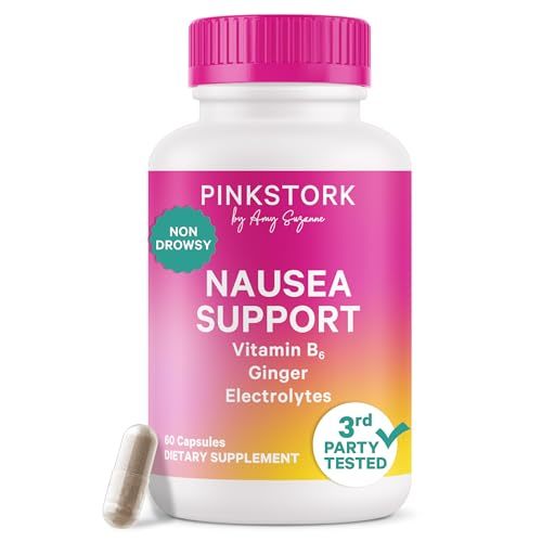 Pink Stork Vitamin B6, Ginger, Electrolyte Capsule - GLP1 Support - Natural Digestive Support with Peppermint, Potassium, Magnesium - Gentle on The Stomach - Motion Sickness Must Haves - 60ct