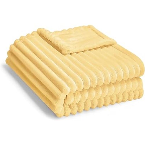 Soft Fleece Baby Blanket Ultra Cozy Baby Blankets for Girls Warm and Lightweight Infant Toddler Newborn Receiving Gift with Reversible Stripes for Crib Stroller, 30x40 Inch, Yellow