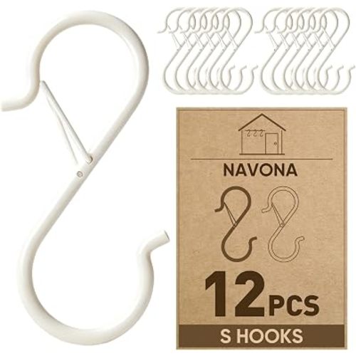 12 Pcs S Hooks for Hanging Heavy Duty, Metal S Hook with Safety Buckle