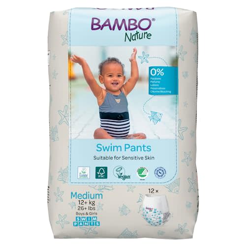Bambo Nature Hypoallergenic Swim Pants, Eco-Labeled Swim Diapers, Double Leak Barriers - Medium (12 Count)