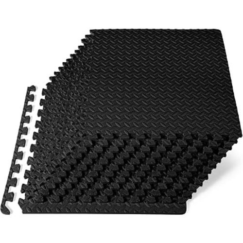 ProsourceFit Exercise Puzzle Mat ½-inch, EVA Interlocking Foam Floor Tiles for Home Gym, Workout Equipment, Kids Play Areas, Black, 48 SQ FT - 12 Tiles