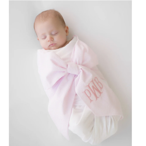 Bow Swaddle ® - Pink Savannah Seersucker