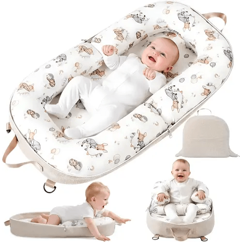 Baby Lounger-Infant Lounger for Newborn 0-24 Months, Portable Baby Nest for Home and Travel, 3 in 1 Newborn Lounger with Pure Cotton Cover, Breathable & Soft Infant Nest for Boys & Girls