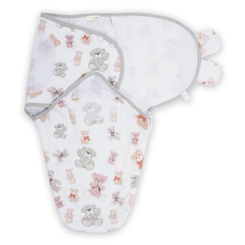 Baby Swaddle Sack, 100% Organic Cotton Newborn Wrap with Zipper & Hook-and-Loop, Easy Diaper Change, Soft Infant Swaddle (Teddy Bear Print)