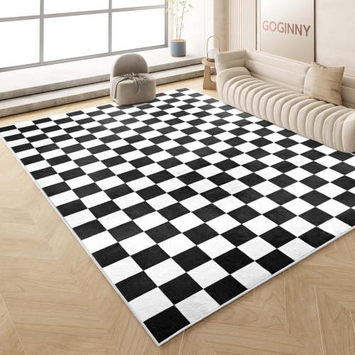 Arogan Checkered Area Rug for Living Room Bedroom Washable Rug, Black and White,5' x 7'