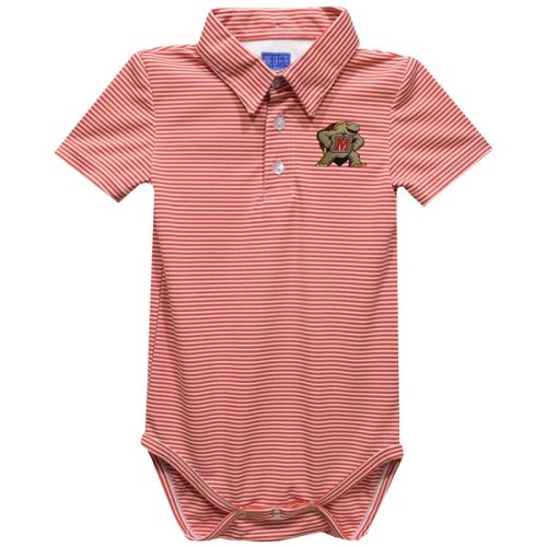 Infant Vive La Fete  Red Maryland Terrapins Polo Pencil Stripe Bodysuit
