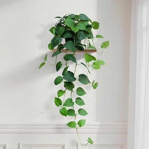 Fake Pothos Hanging Plants, 33" Potted Artificial Hanging Plant, Faux Pothos Silk Vines Hanging Plant Greenery for Home Living Room Indoor Decor