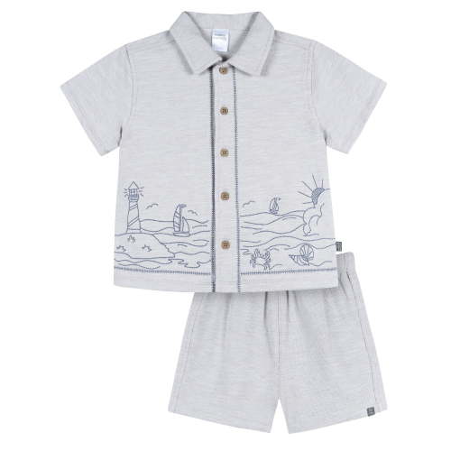 Modern Moments by Gerber Baby and Toddler Boy Button Front Shirt and Short Set, 2-Piece, Sizes 0/3 Months - 5T