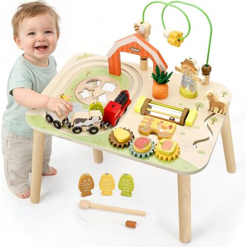 Vanplay 8 in 1 Wooden Activity Table, Montessori Toys for 2 Year Old Gift
