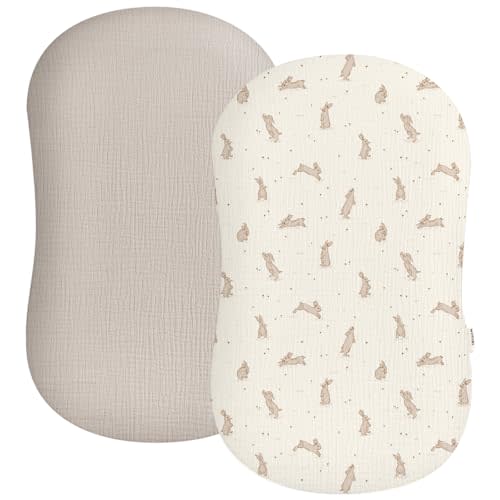 Muslin Baby Lounger Cover 2 Pack, Soft Breathable Newborn Lounger Pillow Cover for Boys Girls Infant (Hopping Bunnies)