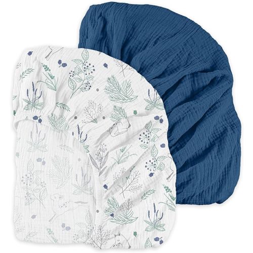 Muslin Pack N Play Sheets Fitted 2 Pack, Mini Crib Mattress Sheets Stretchy