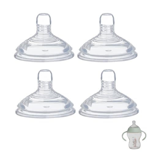 4 Pack Bottle Nipples Compatible with Natural Bottle, Replacement Soft Silicone Nipples, Breast-Like with Anti-Colic Valve (S, Slow Flow)