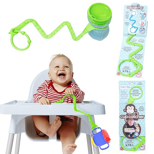 Brilli Baby Cup Catcher Patented Safety Tether Strap, Attach Sippy Cups, Bottles, Pacifiers & More to Stroller, High Chair, Car Seat, Made in USA, Food Grade, Dishwasher Safe (Lime Green)