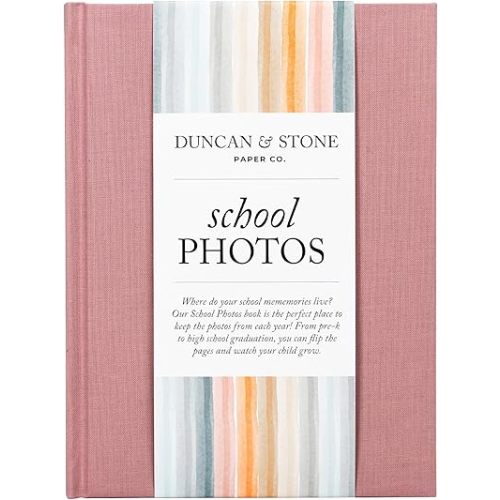Elegant School Memory Book Prek-12 - Durable School Photo Book w/Photo Spaces, Prompts & More - 70 Pages Kids Scrapbook for Easy Journaling (Mauve)
