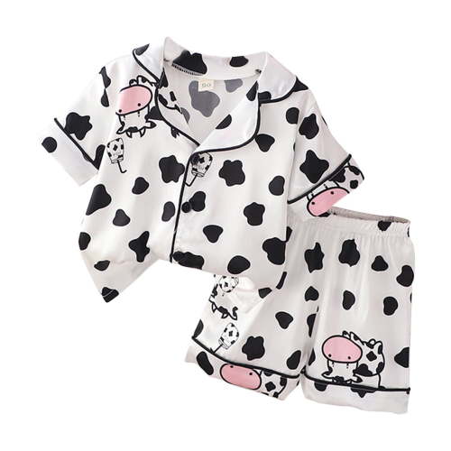 CONROSES Baby Boys Summer Loungewear Set Cow Graphic Short Sleeve Sleepwear Tops Shorts Homewear Outfits for Kids Cozy Dailywear