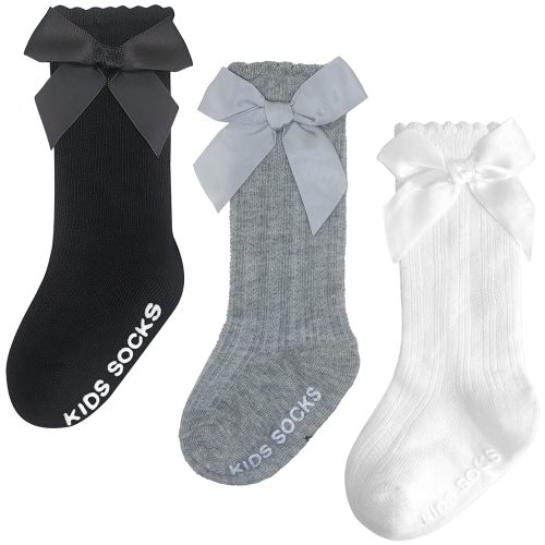 Baby Knee High Socks Girl Non Slip Toddler Stockings Cotton Bow Ruffle Newborn Long Socks Infant Dress Sock 0-6M/6-12M/1-3Y