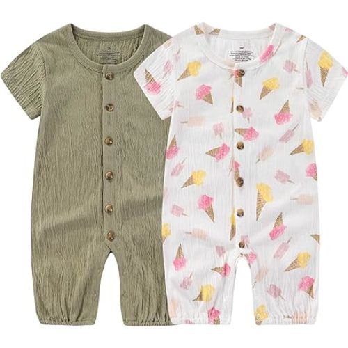 Baby Girl Romper Button Jumpsuit Summer Infant Boy Clothes for 0-24 Months