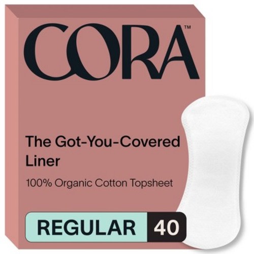 Cora Organic Cotton Ultra Thin Panty Liners for Periods - Regular Absorbency - 40ct