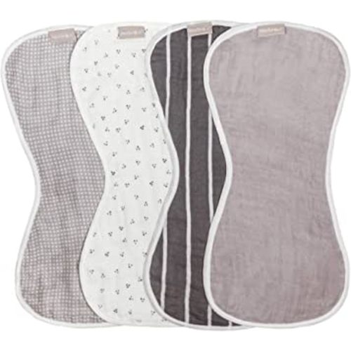 WeeSprout Unisex Organic Towel Cotton Burp Cloths, Set of 4, Four Ultra-Absorbent Layers Keep Clothes Dry, Button Transforms into Baby Bib, Machine Washable & Dryer Safe (Neutral Set, Full)