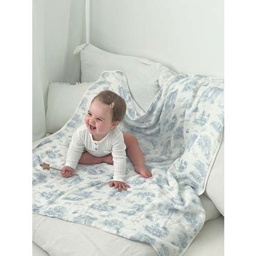 Spring Toile Blue Bamboo Baby Blanket | The Gilded Bird US