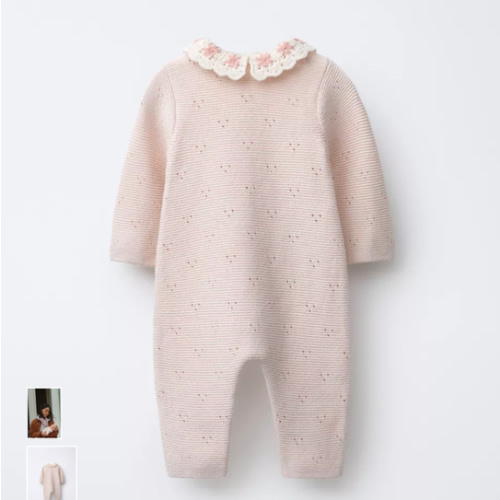 KNIT JUMPSUIT WITH CROCHET COLLAR AND EMBROIDERED FLOWERS - Beige-pink | ZARA United States