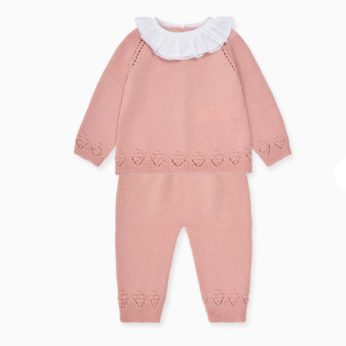 Dusty Pink Baya Merino Baby Girl Knitted Set | La Coqueta Kids