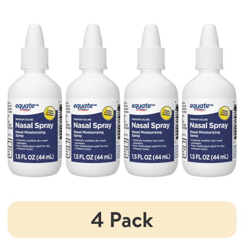 (4 pack) Equate Premium Saline Nasal Spray, Non-Medicated Relief for Dry, Irritated Noses, 1.5 Fl oz