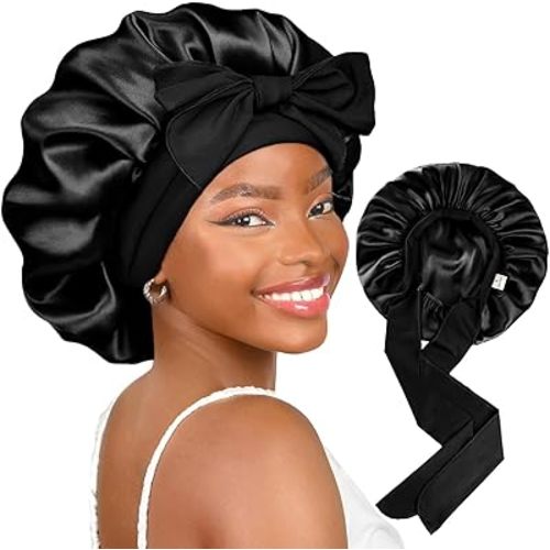 YANIBEST Satin Bonnet Silk Bonnet for Sleeping Double Layer Adjustable Hair Bonnet for Women Men for Curly Natural Hair with Tie Band
